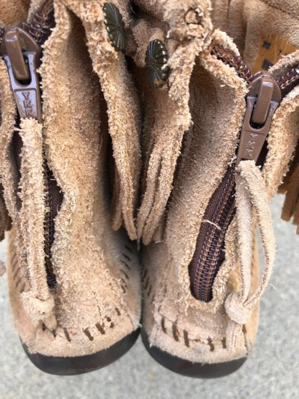 MINNETONKA 297T Double Finge Mocassin Boots Women's 7 Leather Suede Brown Shoes - Picture 11 of 11
